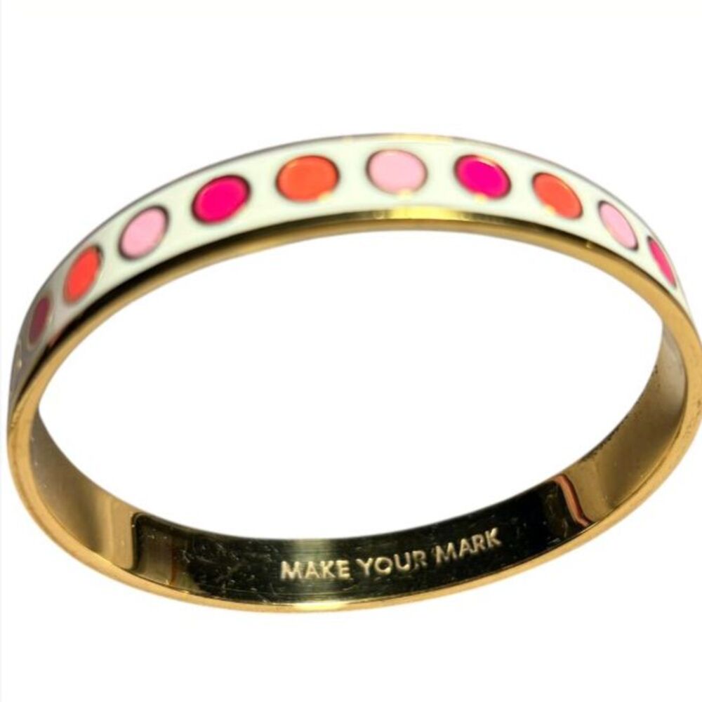 Kate Spade New York Make Your Mark Enamel Bangle Bracelet Pink Red Polka Dots
